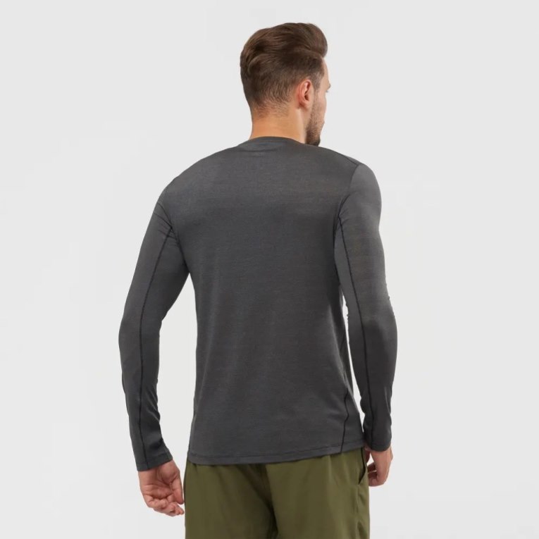 Black Salomon Outline Long Sleeve Men's T-Shirts | IE VN4270